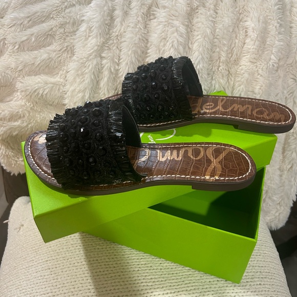 Sam Edelman Gladys, Cuoio Raffia Slides Golden Brown and Black - Picture 5 of 5